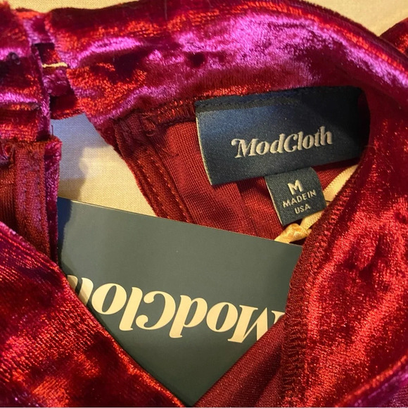 Modcloth Crushed Red Velvet Mini Dress - Size Medium - Picture 7 of 12